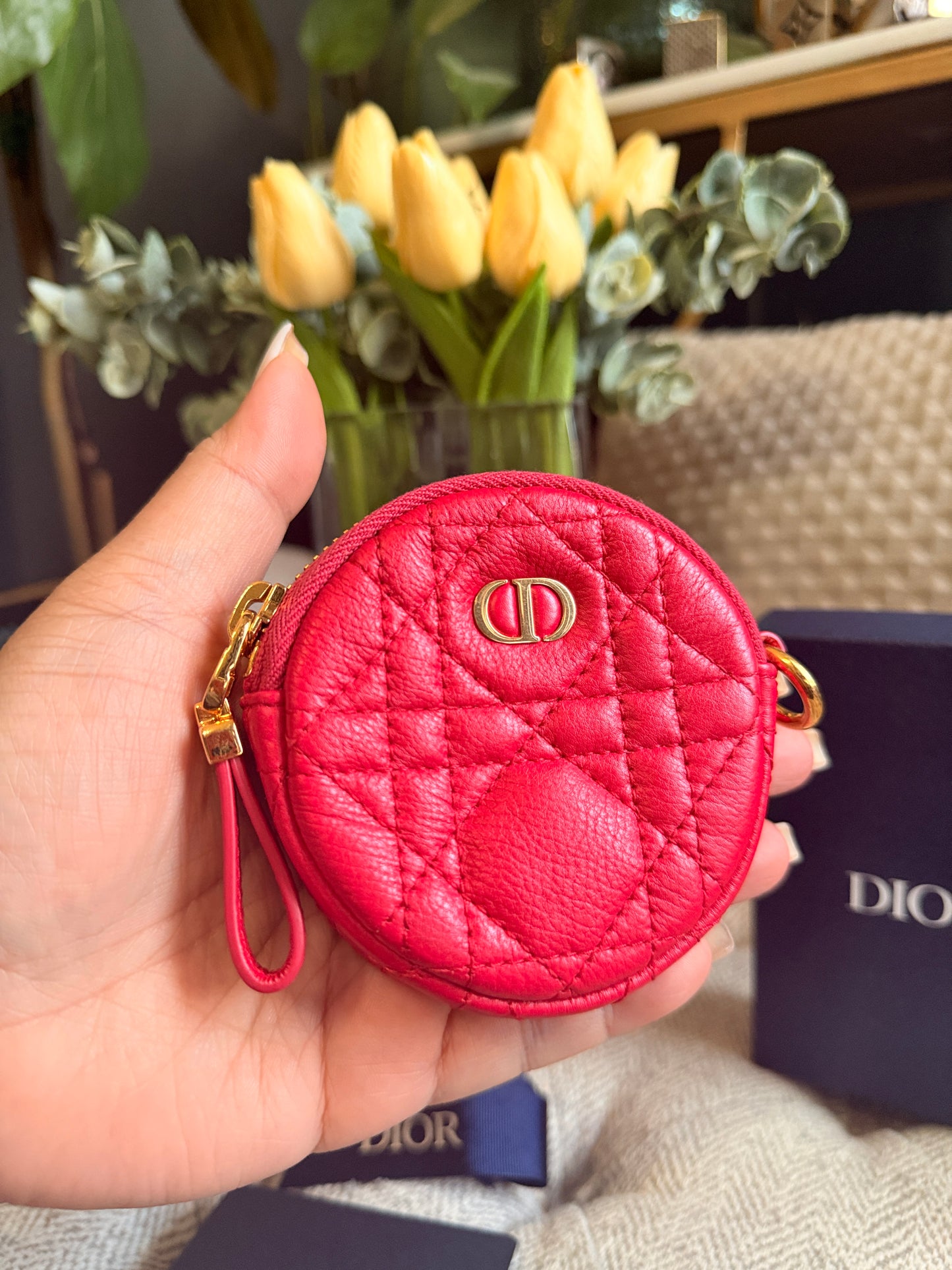 CHRISTIAN DIOR
Red Cannage Quilted Leather Mini Caro Coin Purse