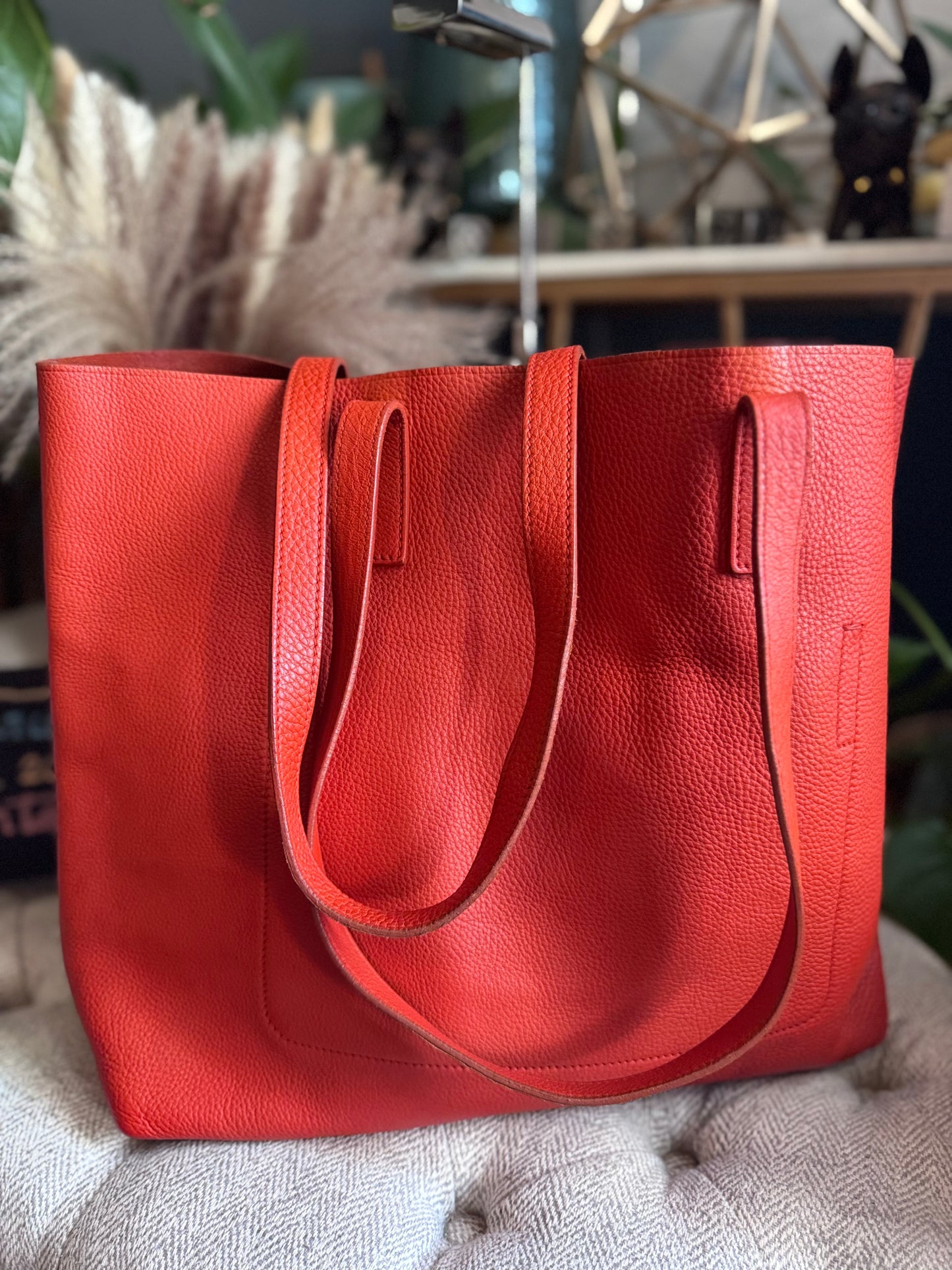 Prada Pebbled Leather Orange Tote