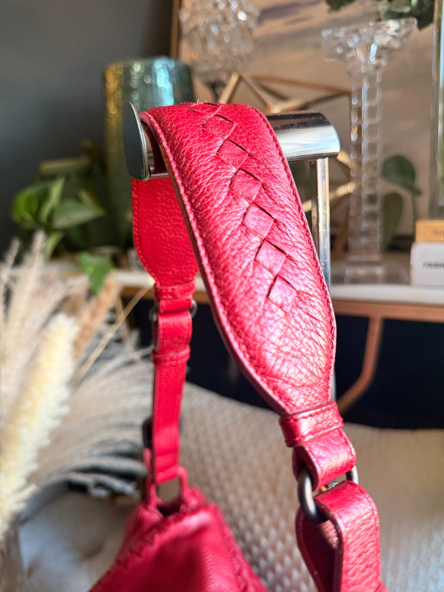 Bottega Veneta Red Cervo Leather Flap Bag