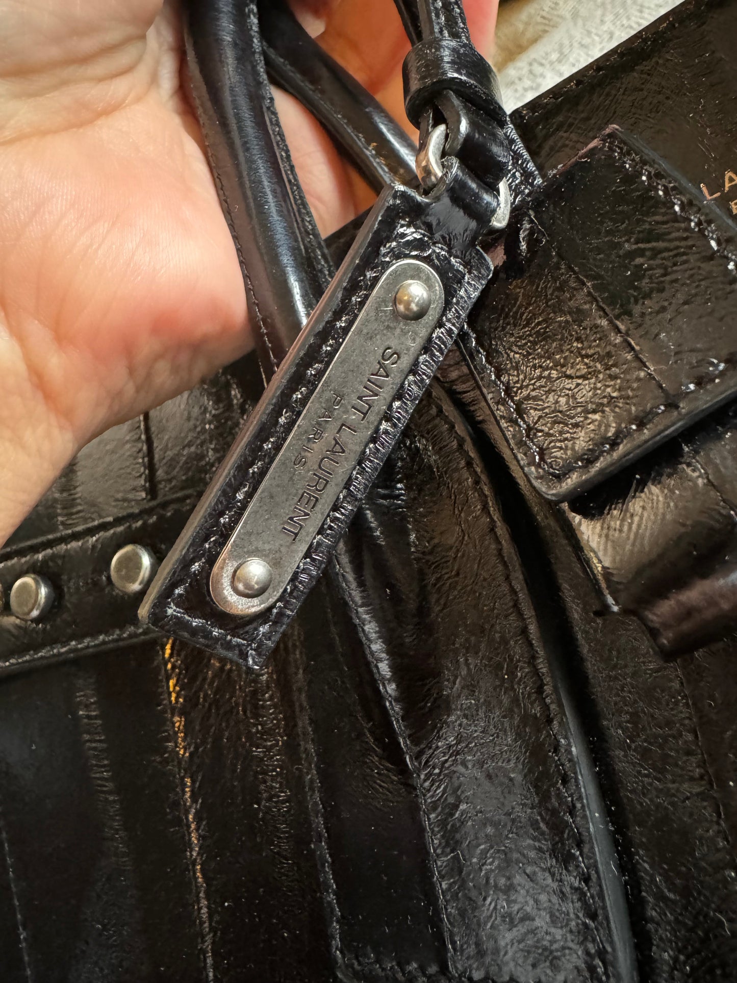 YSL Saint Laurent Black Eel Sac De Jour Bag