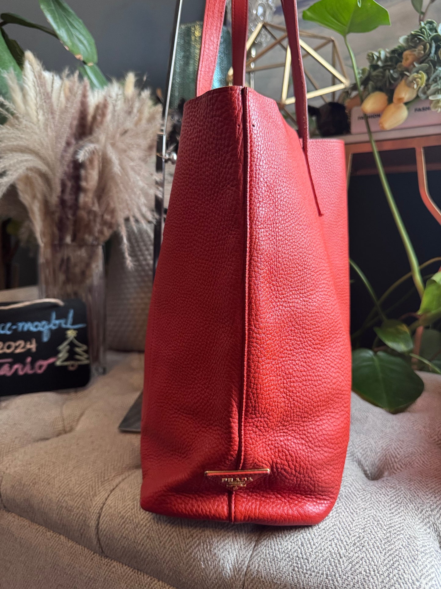 Prada Pebbled Leather Orange Tote