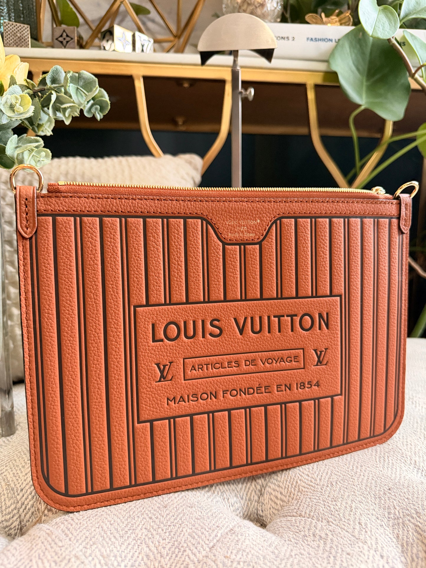 Louis Vuitton Calfskin Inside-Out Neverfull Pouch in Tan