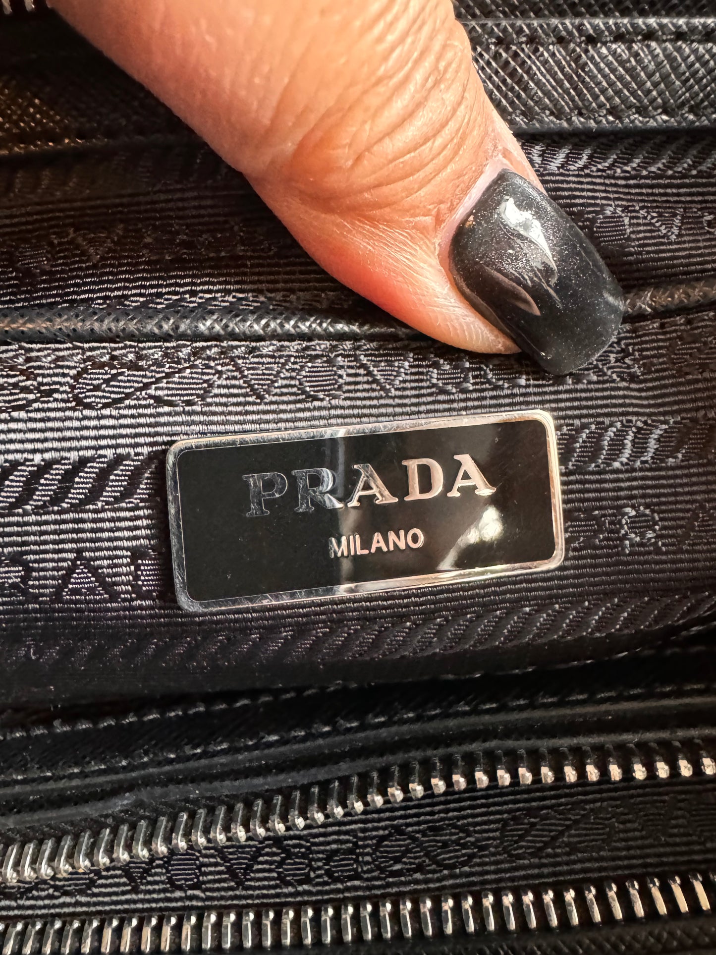 Prada Black Tessuto Re-Nylon Silver Chain Quilted Crossbody Tote