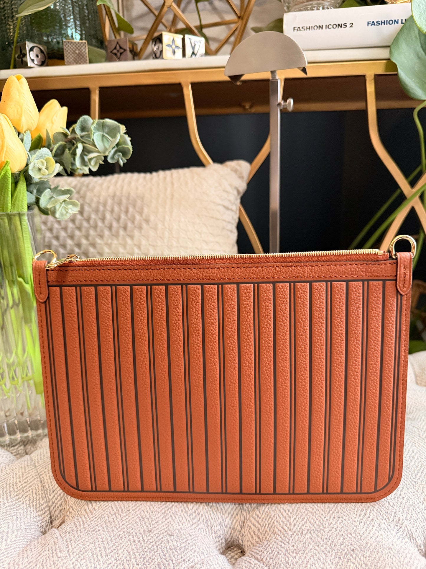 Louis Vuitton Calfskin Inside-Out Neverfull Pouch in Tan