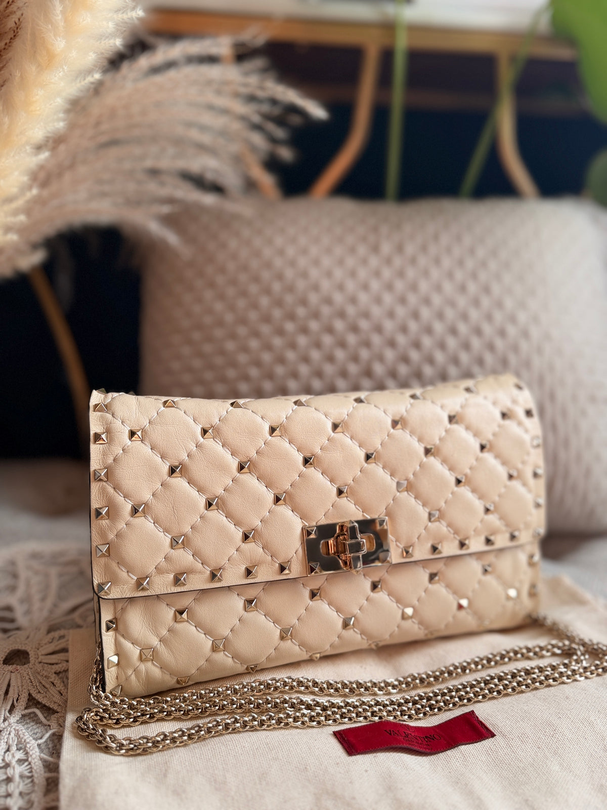 Valentino Rockstud Spike Leather Crossbody Clutch Bag