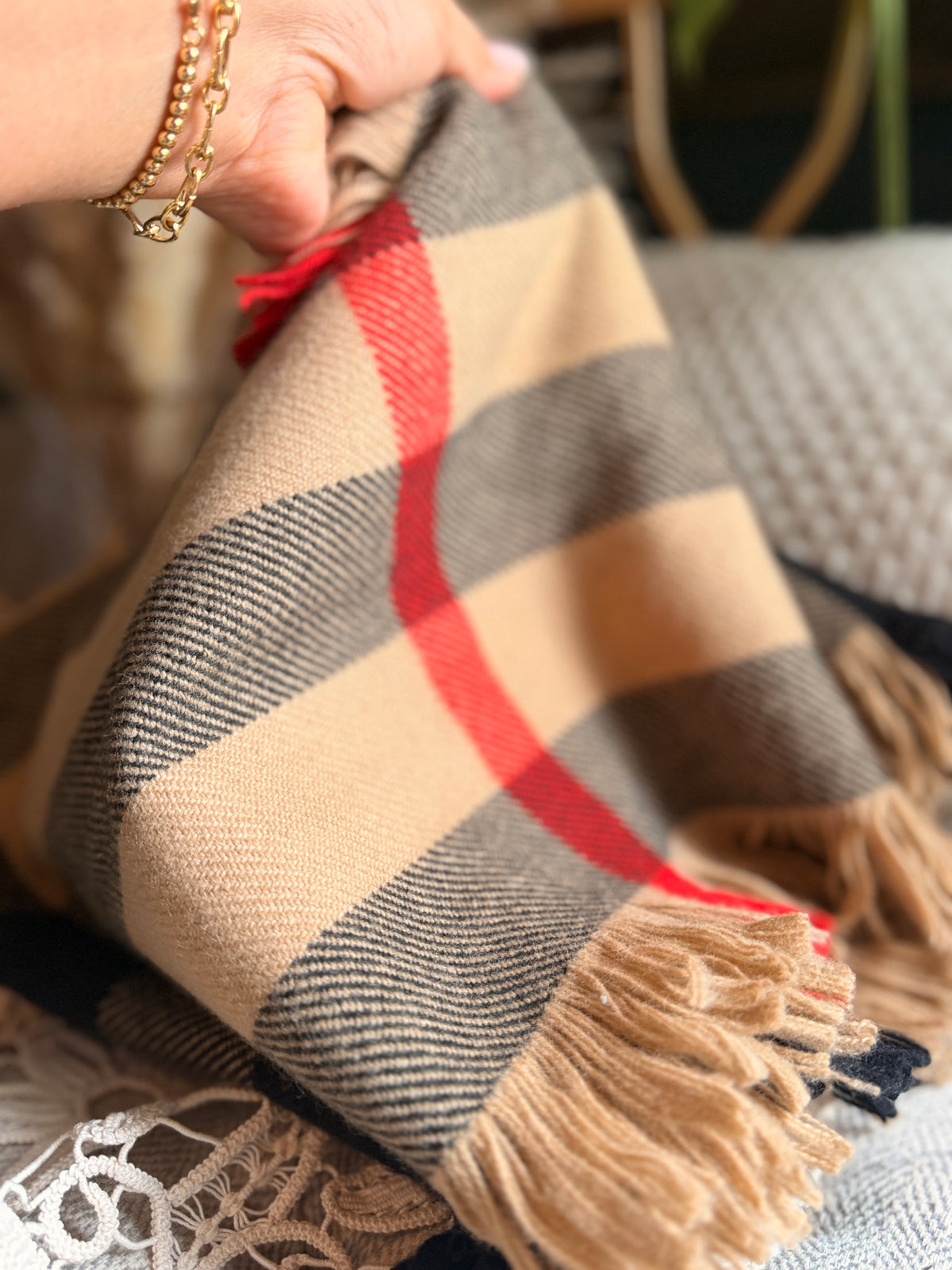 Burberry wool scarf half mega check fringe 230x25cm
