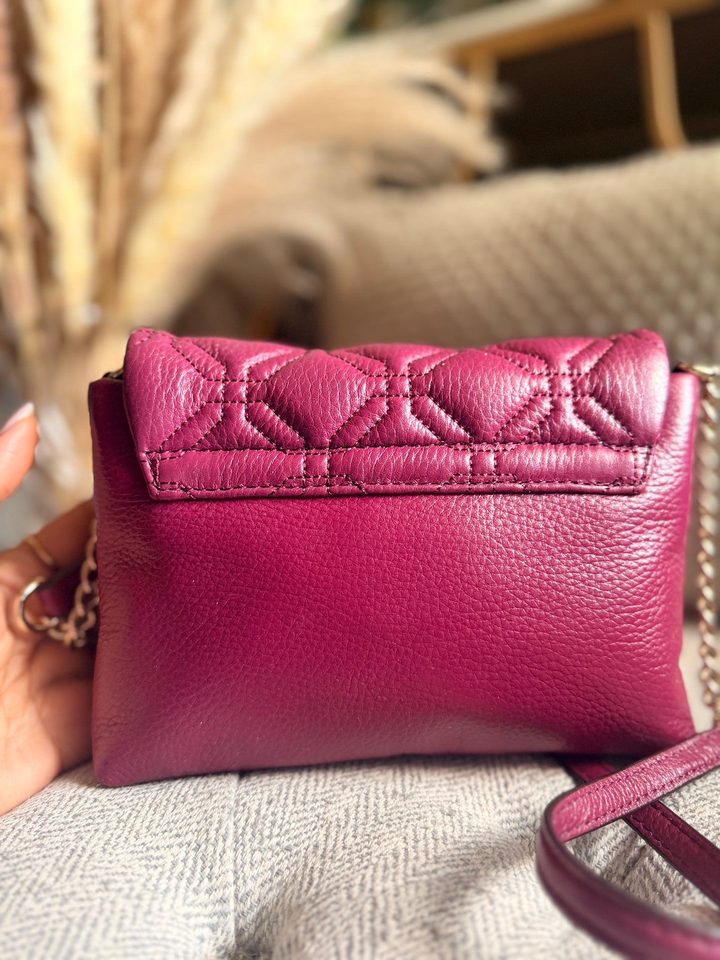 Kate Spade Quilted Leather Crossbody in Plum with Gold Hardware