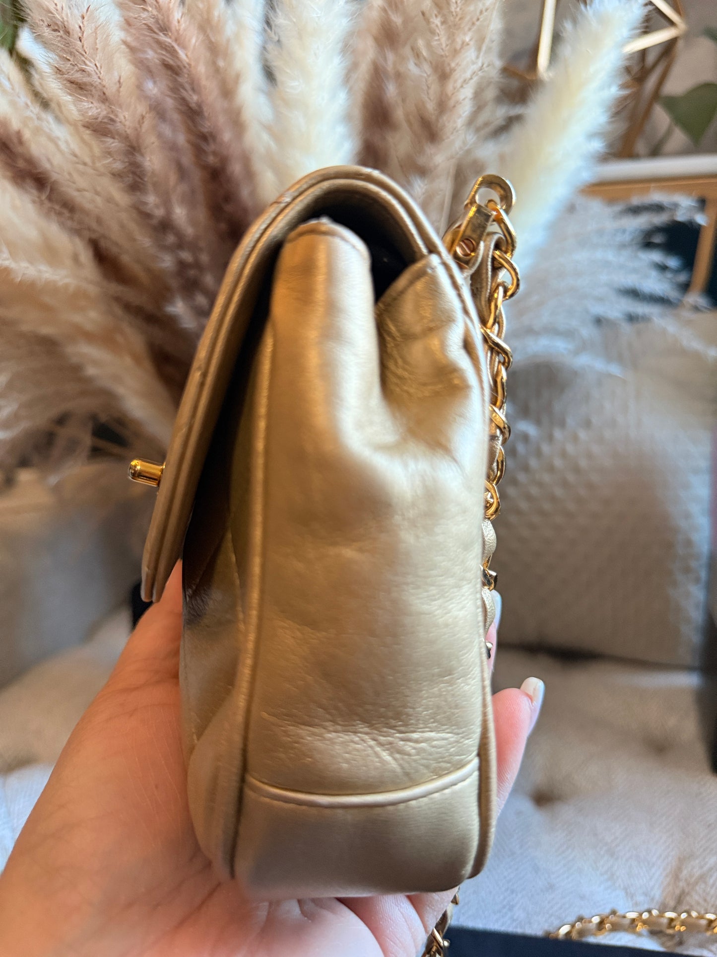 Chanel Metallic Lambskin Quilted Mini Flap in Gold