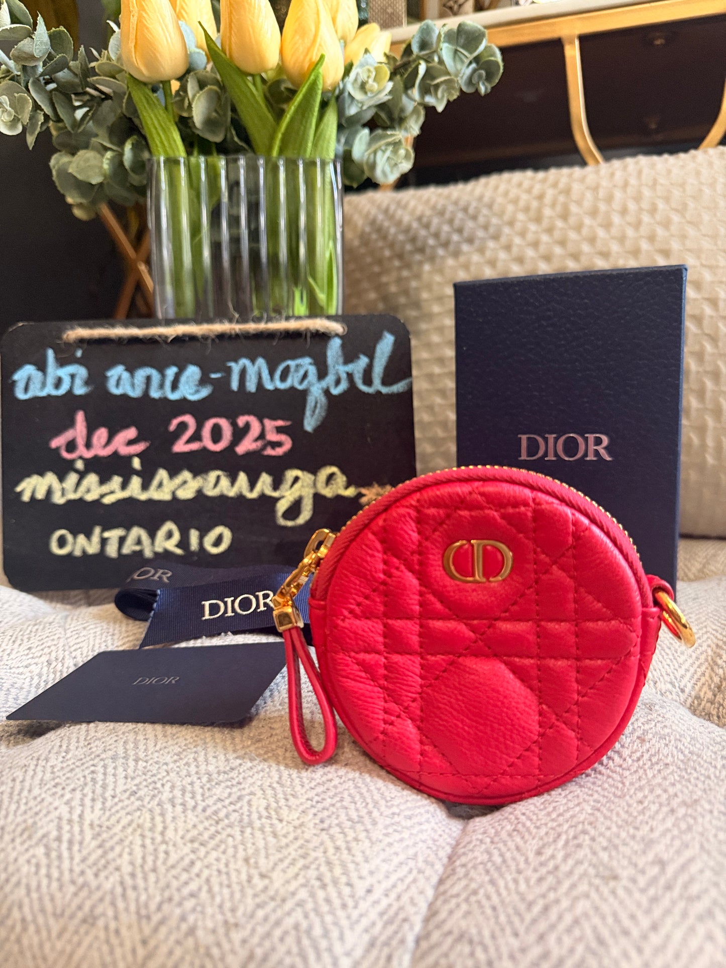 CHRISTIAN DIOR
Red Cannage Quilted Leather Mini Caro Coin Purse