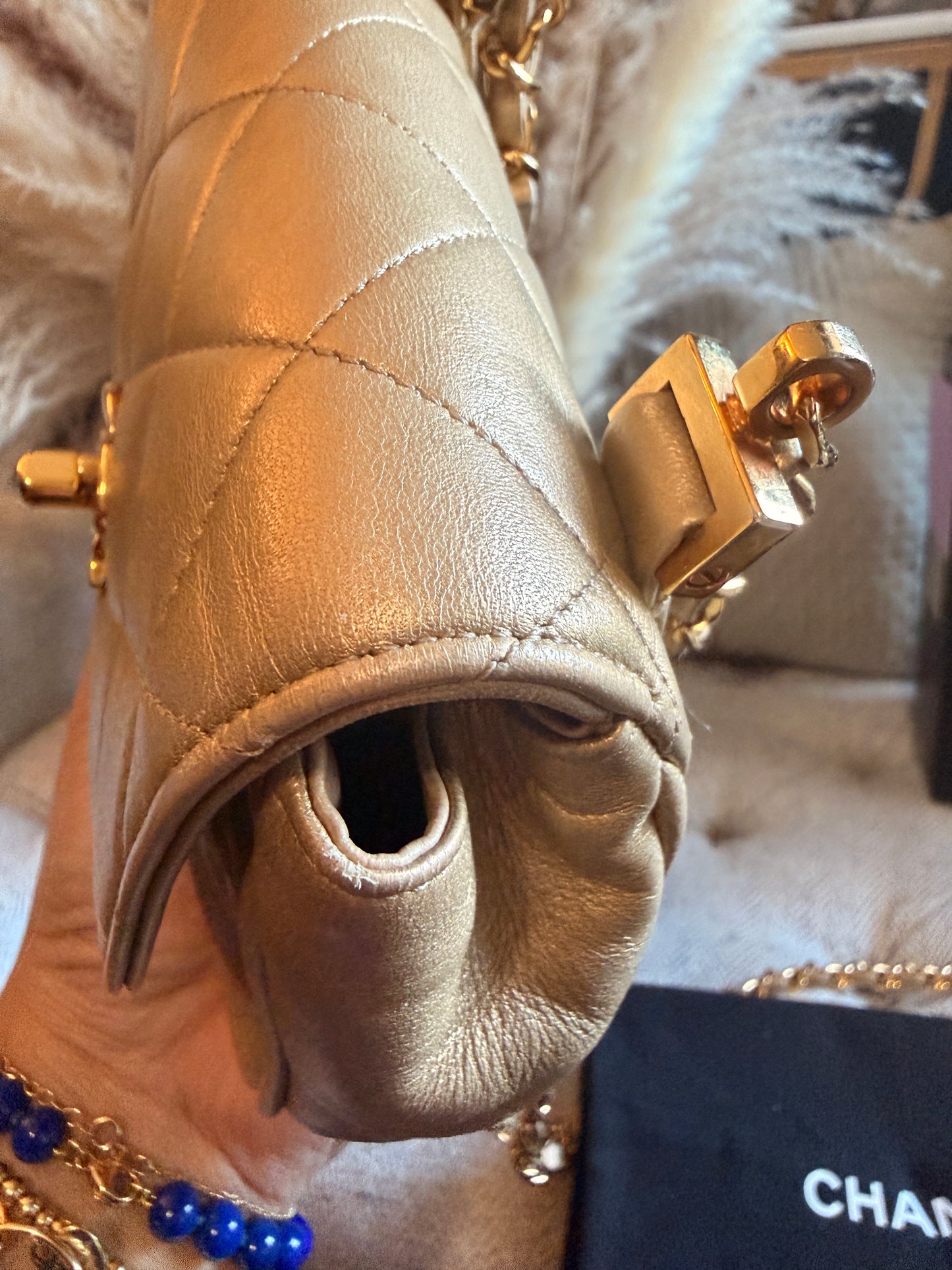 Chanel Metallic Lambskin Quilted Mini Flap in Gold
