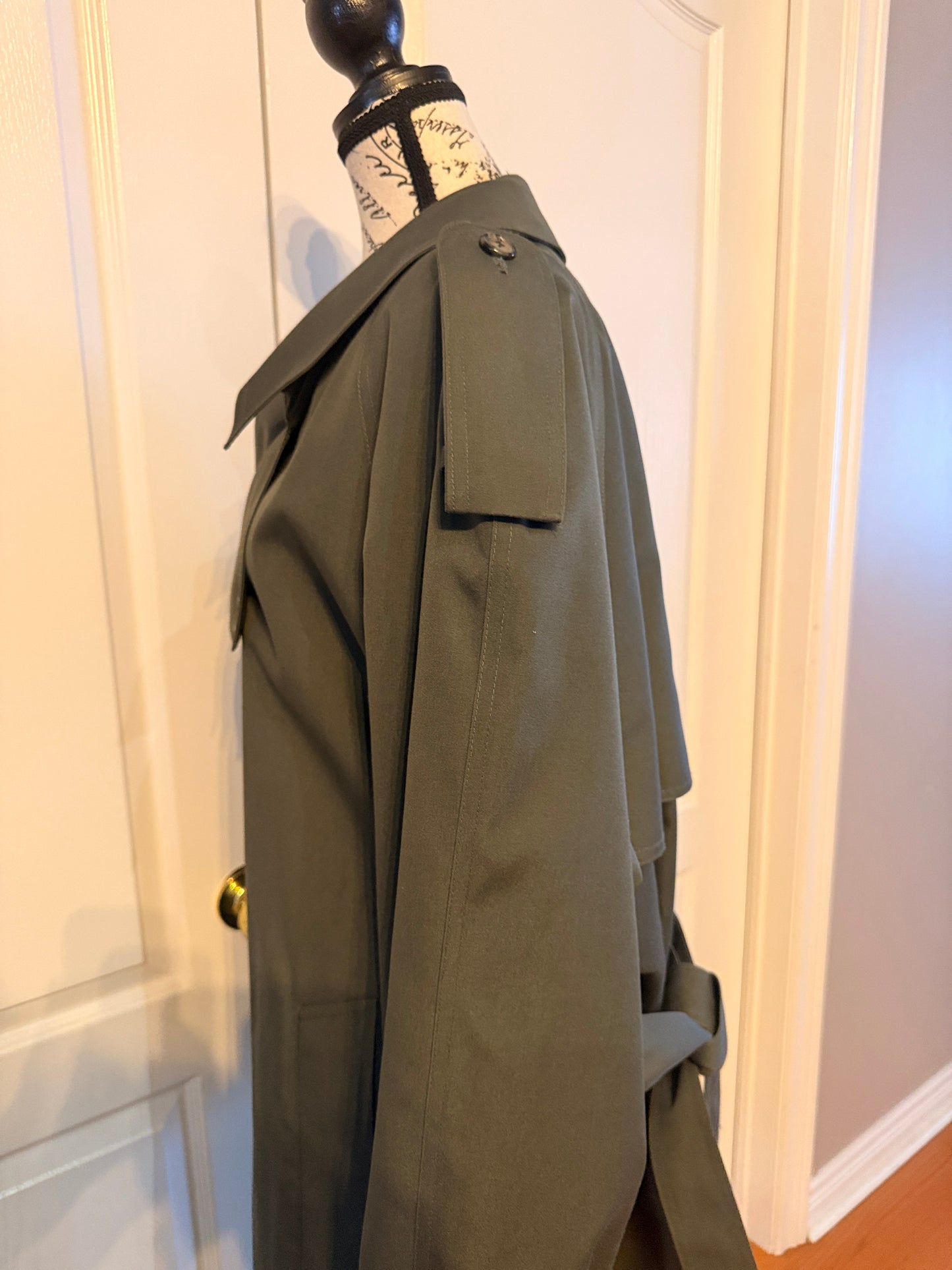 London Fog Vintage Trench Coat 44R w/ Zip-Out Wool Liner – Classic Olive Green
