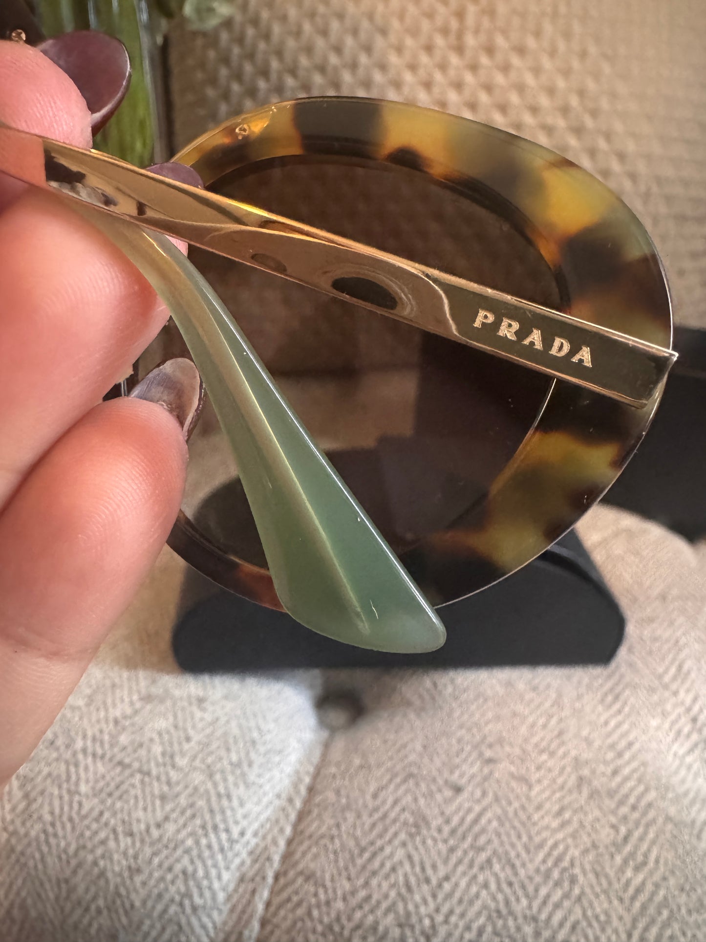 Prada Cinema Round in Leopard Frame and mint green accents