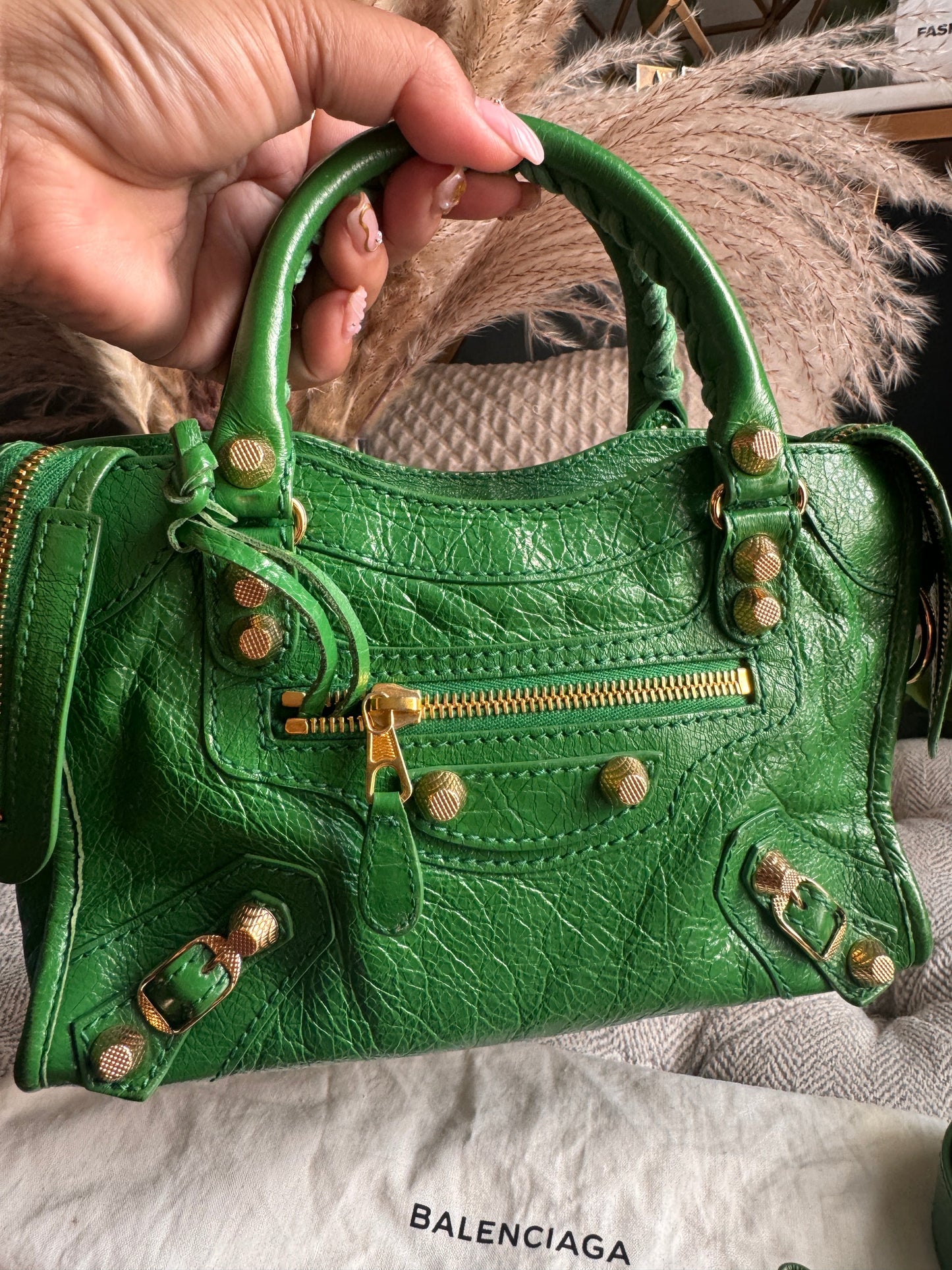 Balenciaga Mini City in Green with Gold Hardware