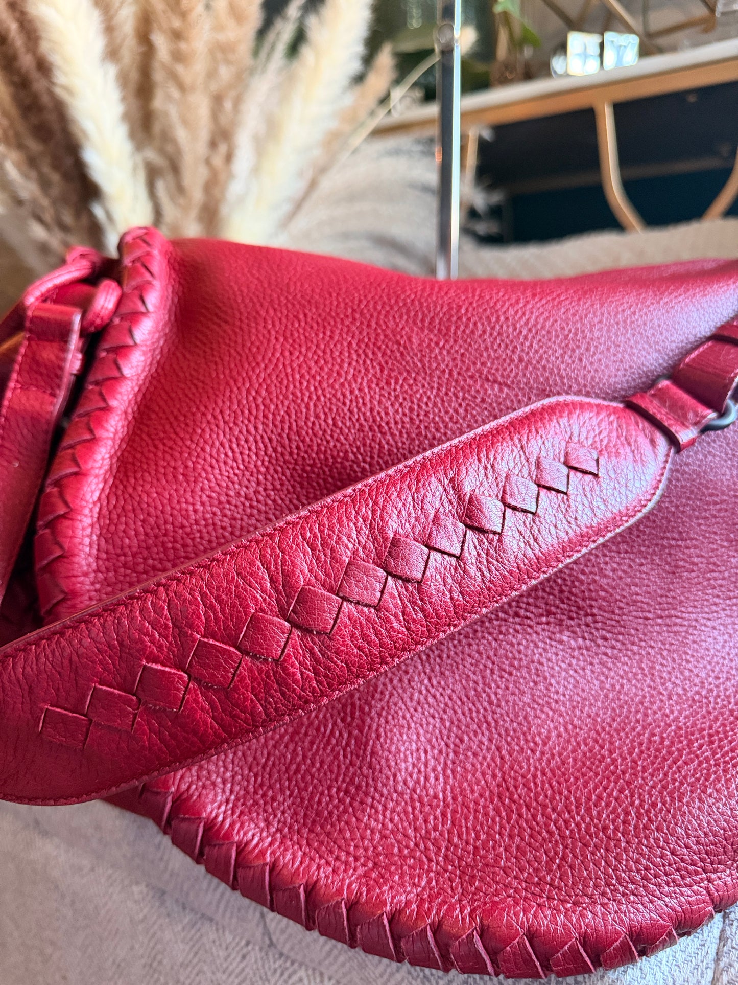 Bottega Veneta Red Cervo Leather Flap Bag