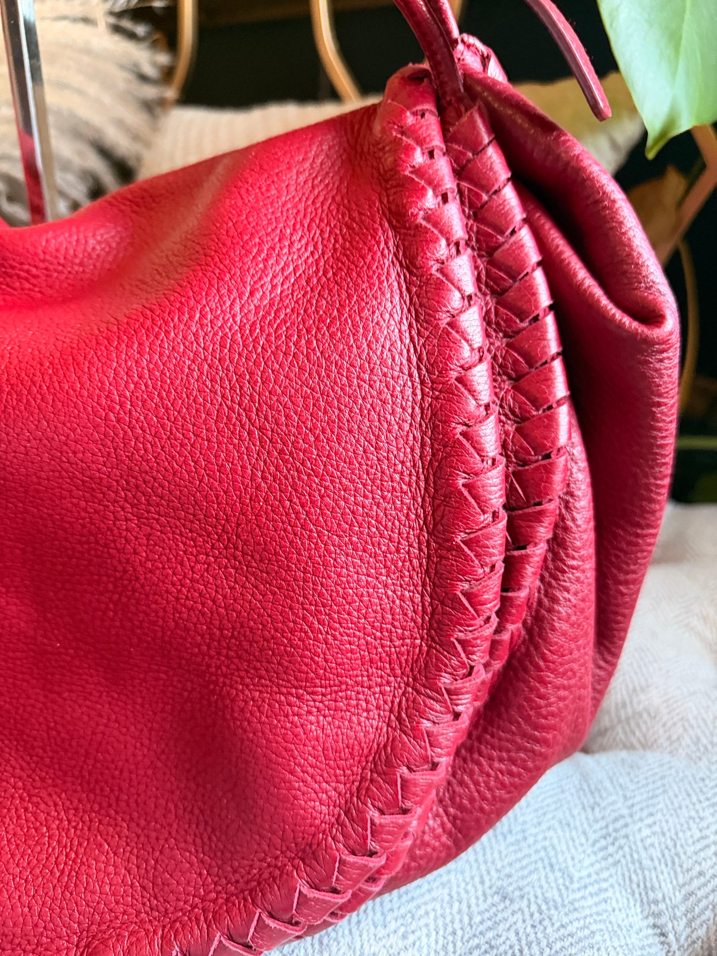 Bottega Veneta Red Cervo Leather Flap Bag