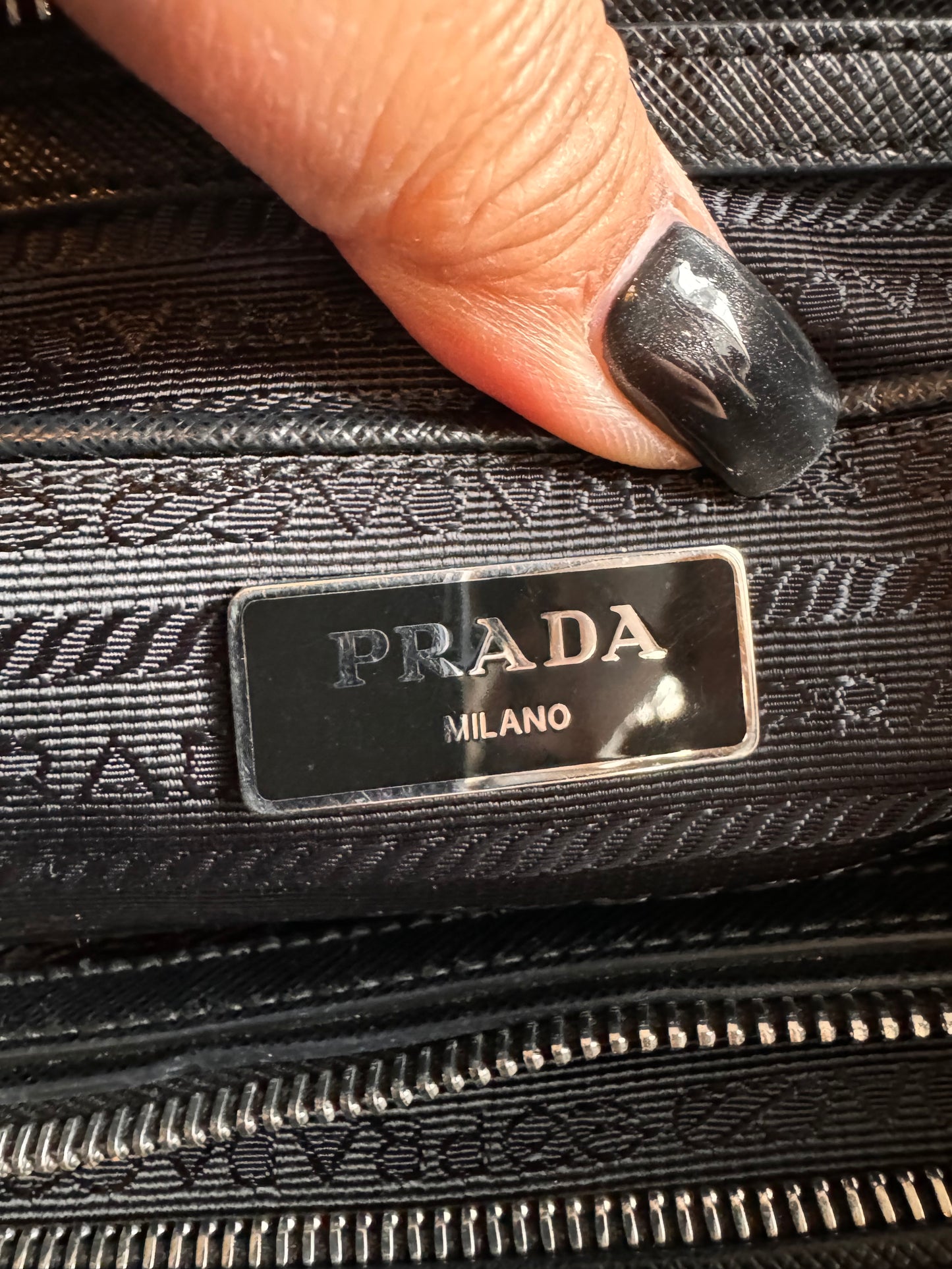 Prada Black Tessuto Re-Nylon Silver Chain Quilted Crossbody Tote