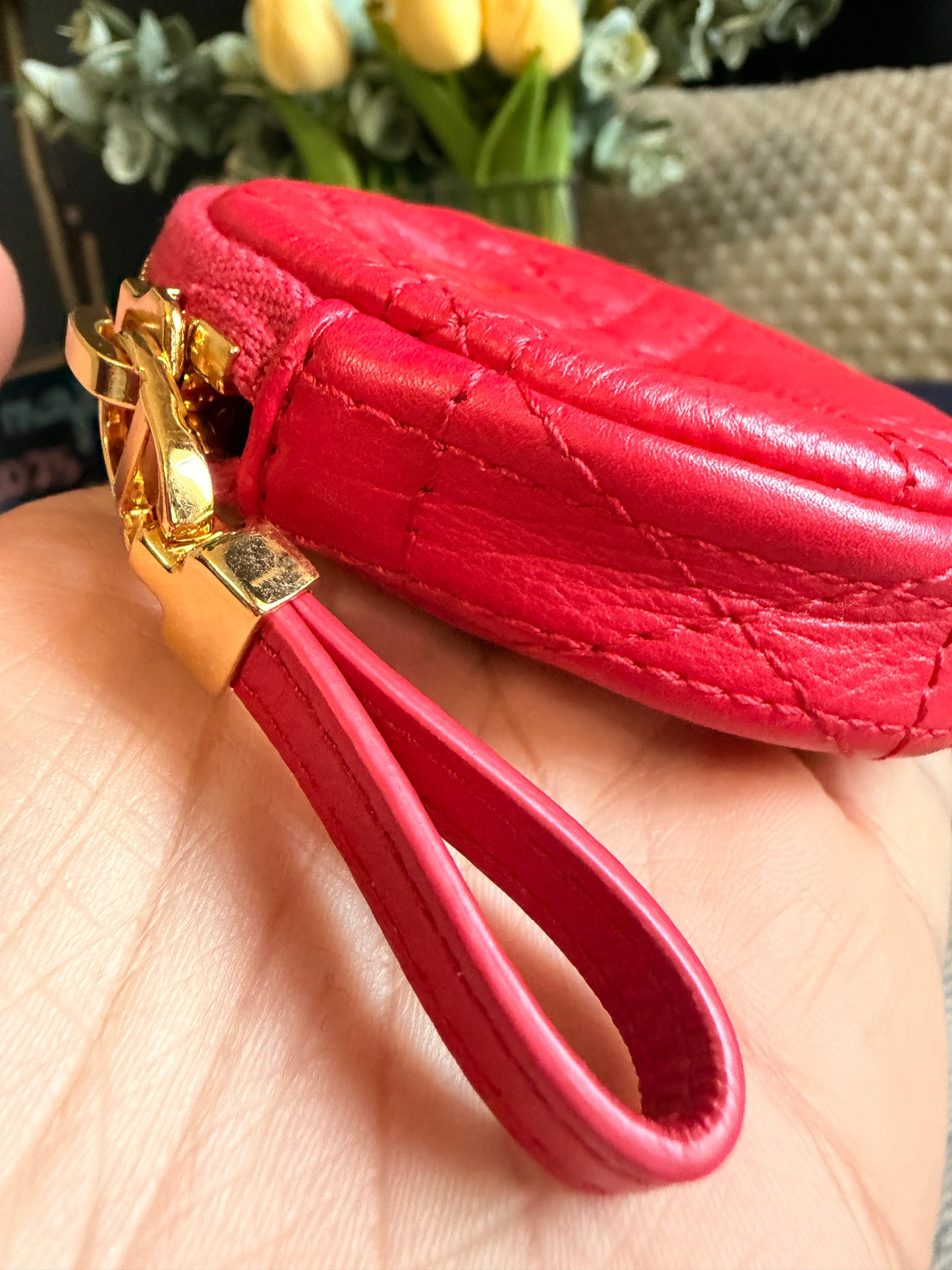 CHRISTIAN DIOR
Red Cannage Quilted Leather Mini Caro Coin Purse