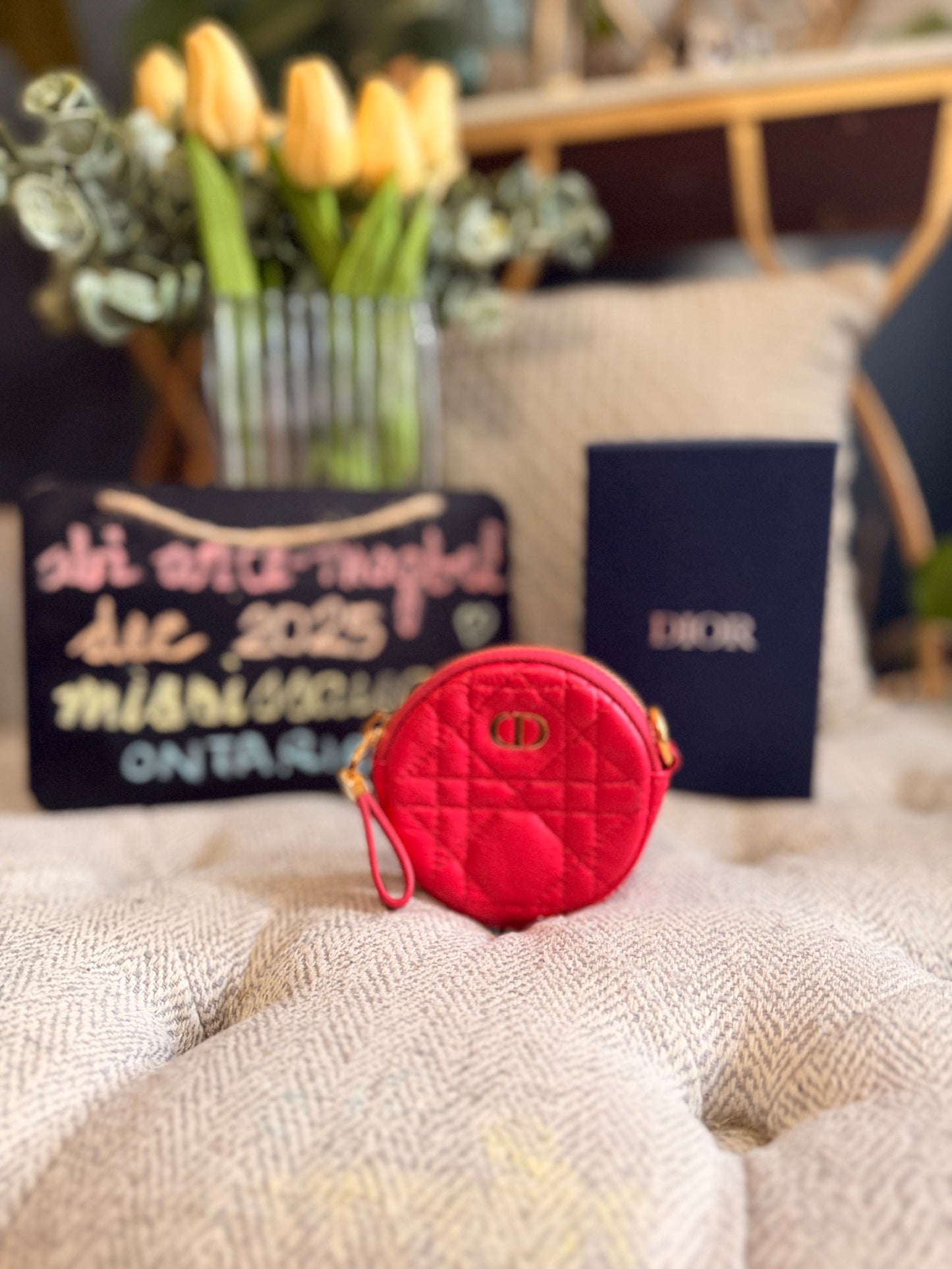 CHRISTIAN DIOR
Red Cannage Quilted Leather Mini Caro Coin Purse