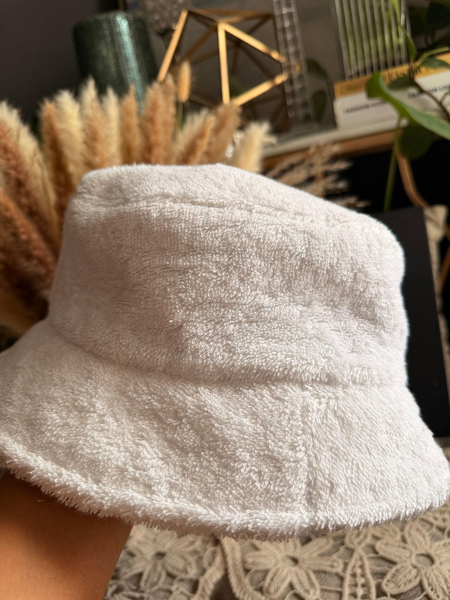 CHANEL 2021 White Terry Cloth CC Bucket Hat Size L