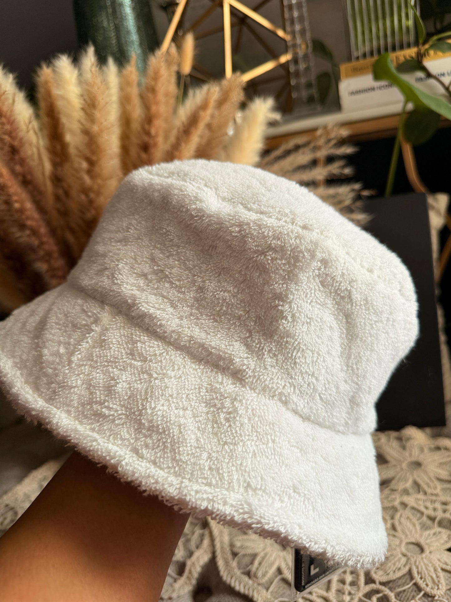 CHANEL 2021 White Terry Cloth CC Bucket Hat Size L