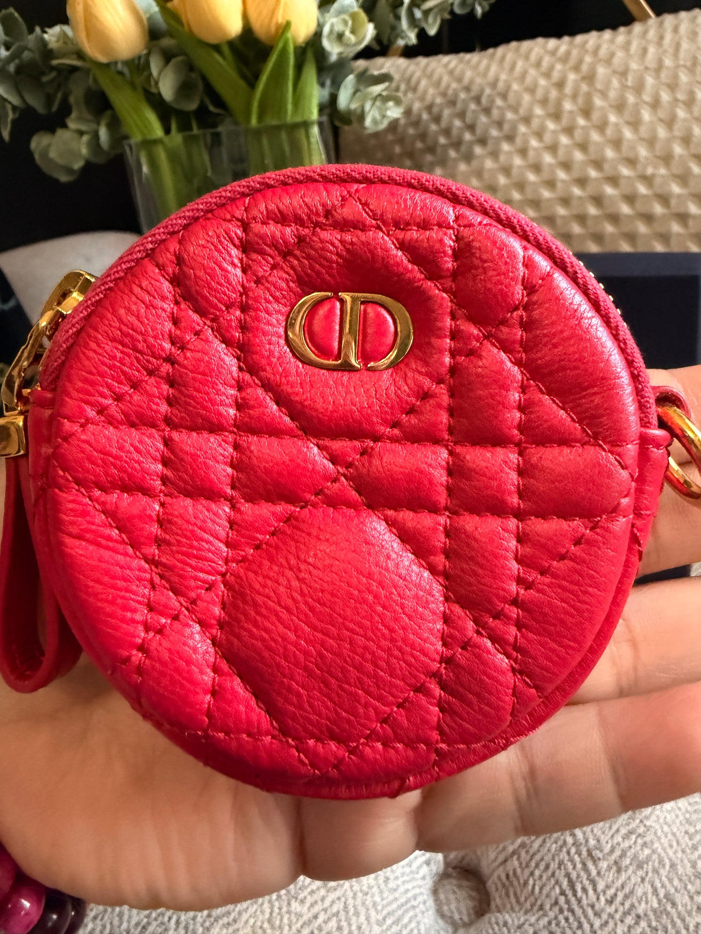 CHRISTIAN DIOR
Red Cannage Quilted Leather Mini Caro Coin Purse