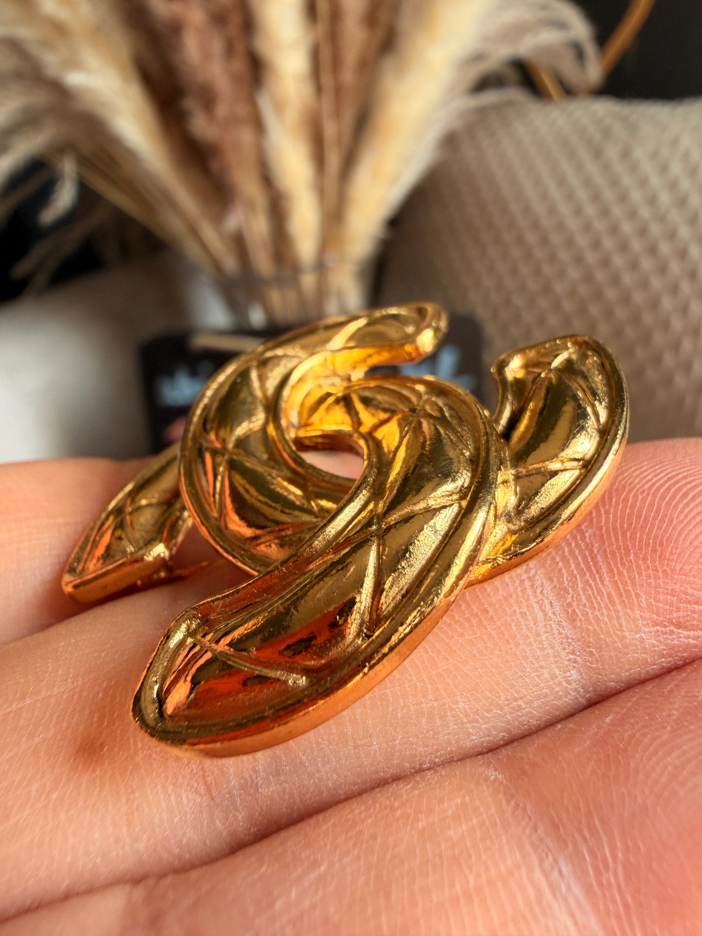 CHANEL Gold Plated CC Logo Matelasse Vintage Pin Brooch