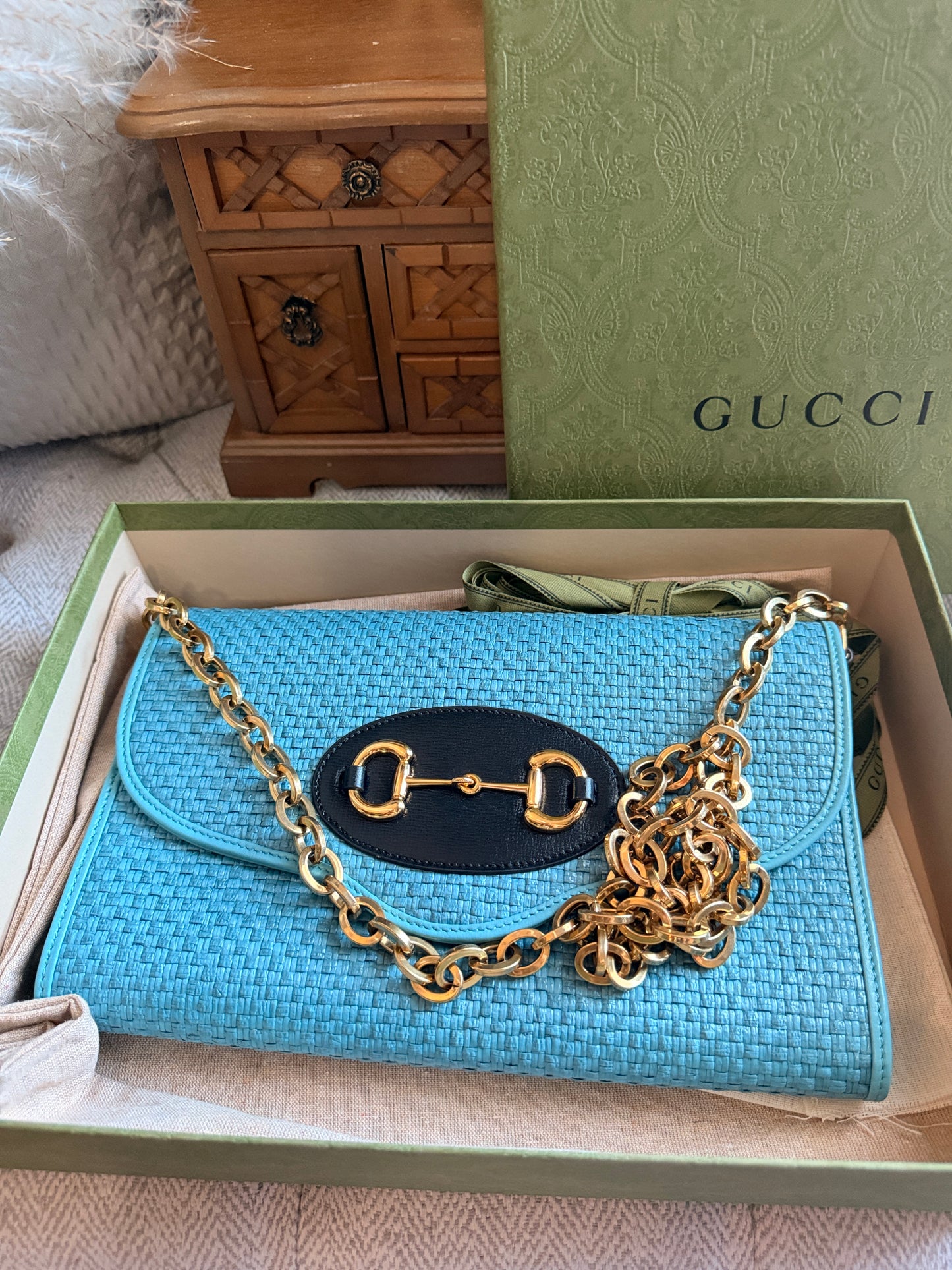 Gucci 1955 Horsebit Raffia Bag-NEW in Box