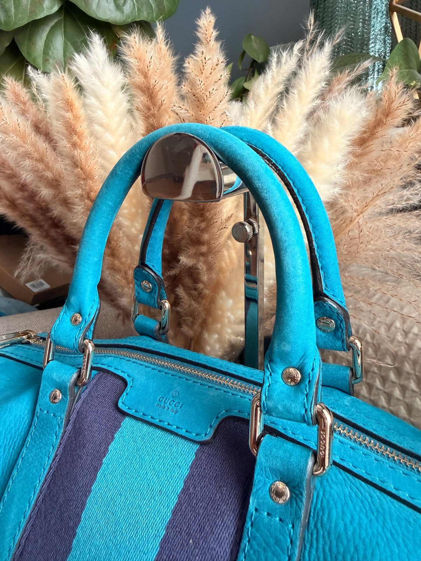 Gucci Nubuck Boston Bag with Adjustable Crossbody Strap