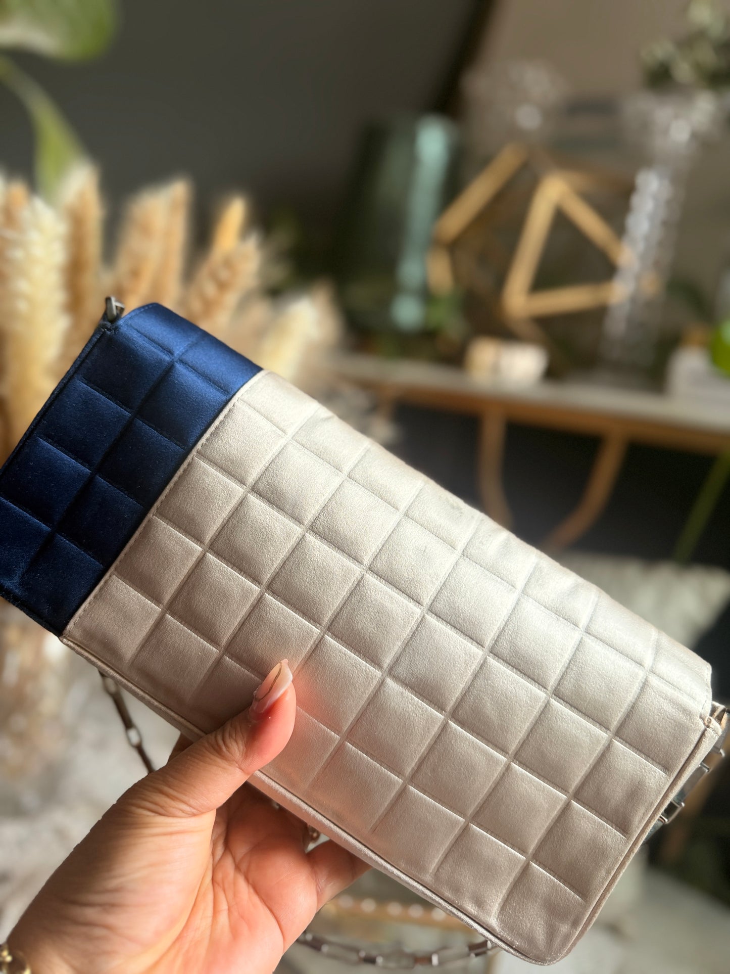 CHANEL Satin Chocolate Bar in Cream and Navy