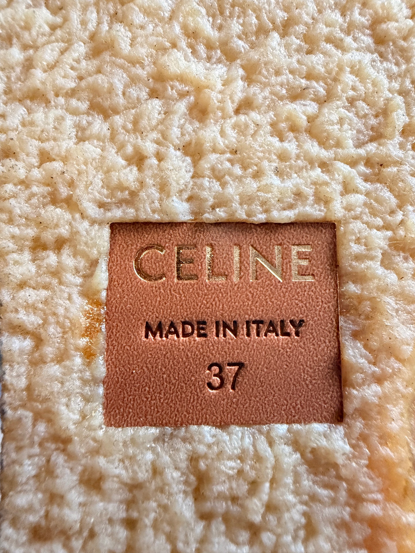 CELINE Triomphe Platform Leather Wedge Sandals