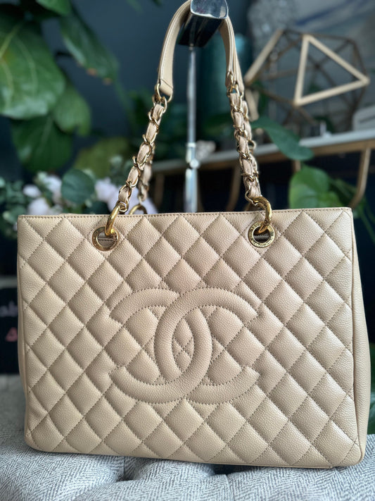 Chanel GST in Beige Caviar with Gold Hardware