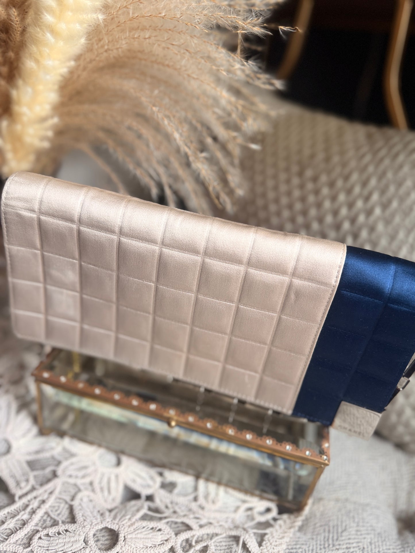 CHANEL Satin Chocolate Bar in Cream and Navy