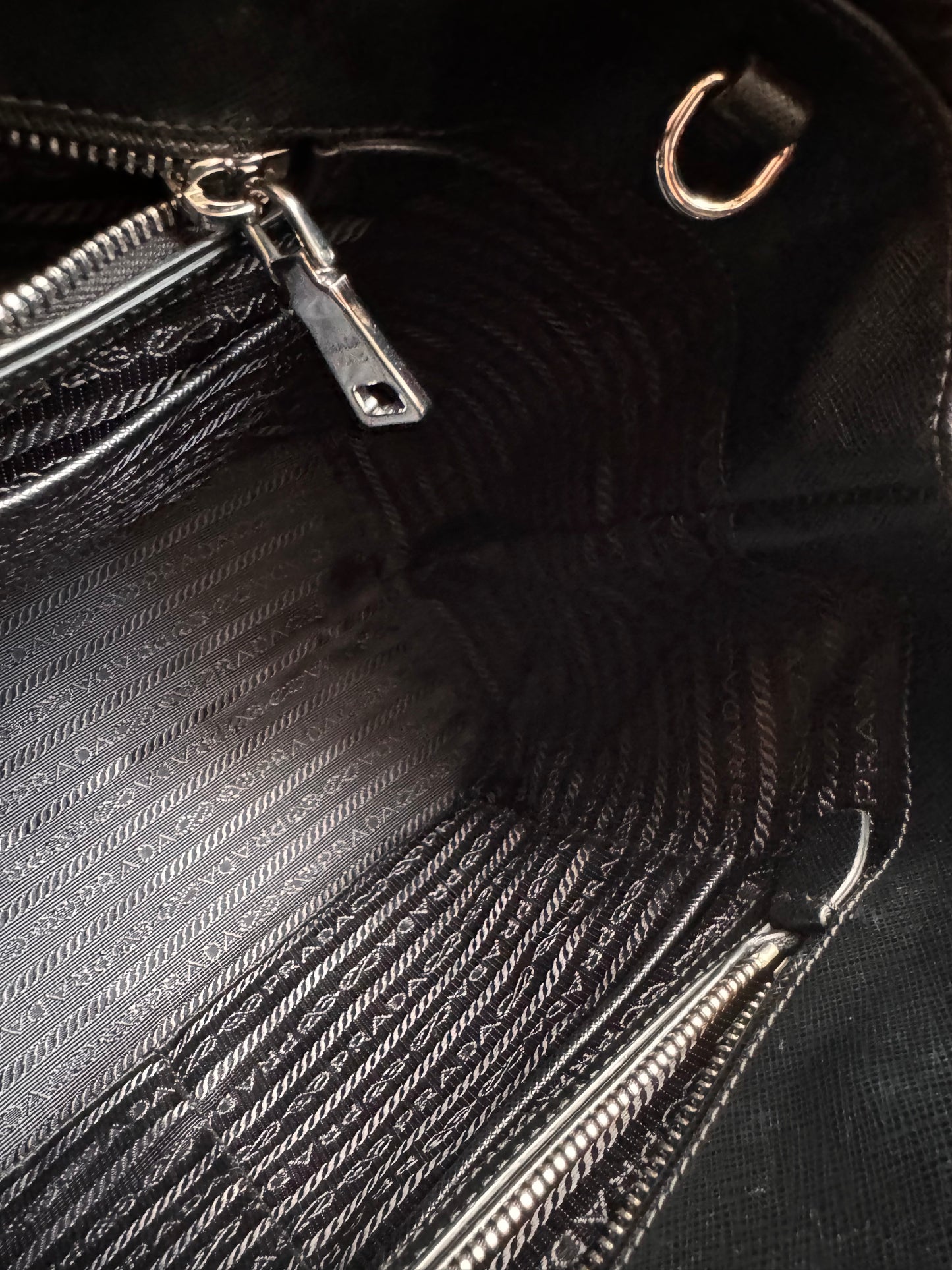 Prada Black Tessuto Re-Nylon Silver Chain Quilted Crossbody Tote