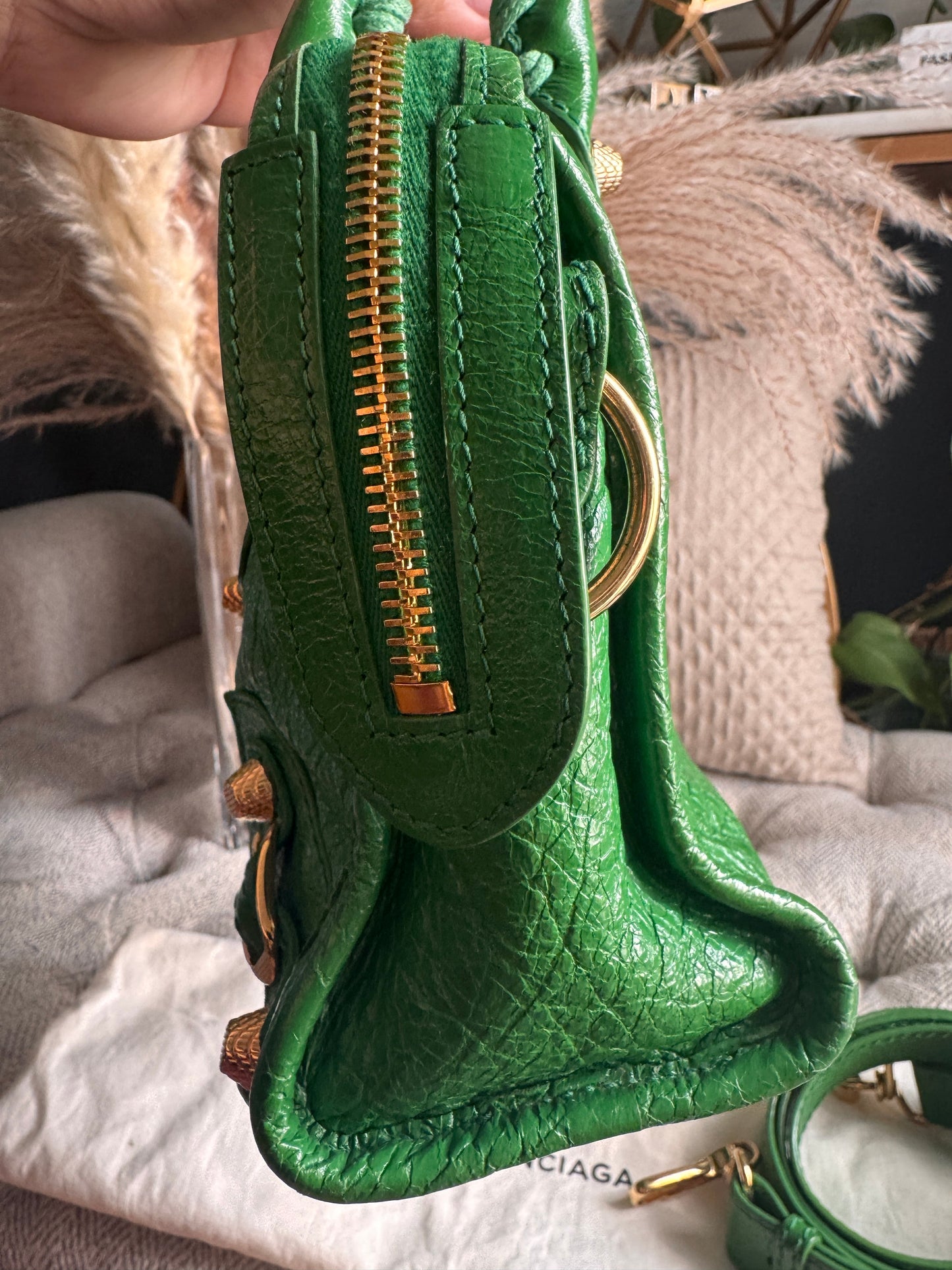 Balenciaga Mini City in Green with Gold Hardware