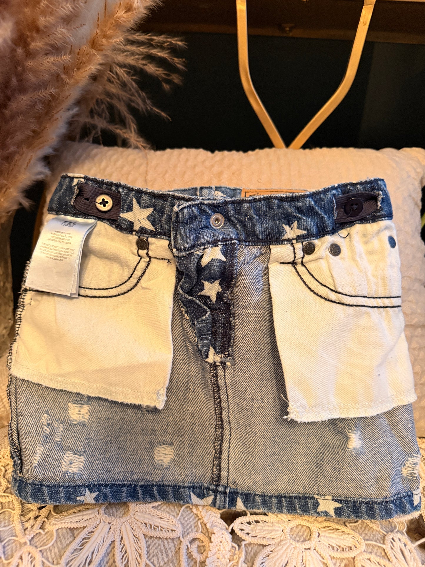 Polo by Ralph Lauren Girls' Denim Skirt with White Star Print - Blue