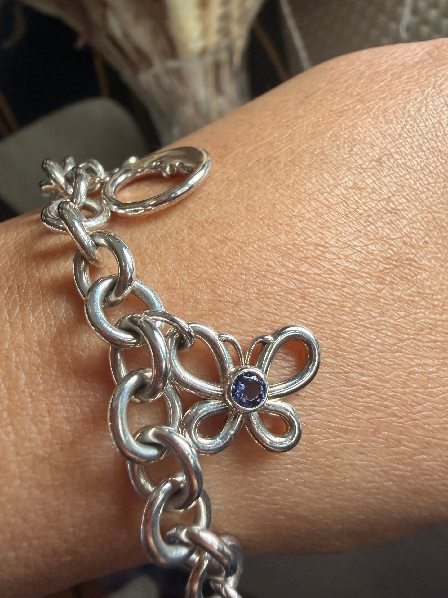 Tiffany & Co RARE Silver 925 Gemstone Nature Flower Moon Butterfly Bracelet