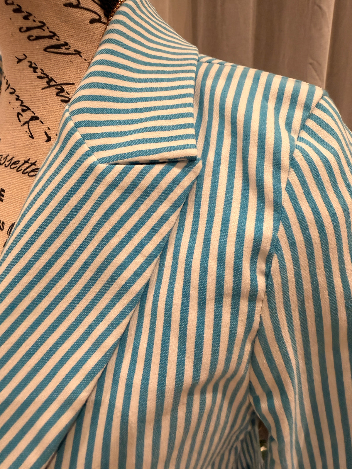 Rinascimento Made in Italy Turquoise Striped Double-Breasted Blazer – Size S