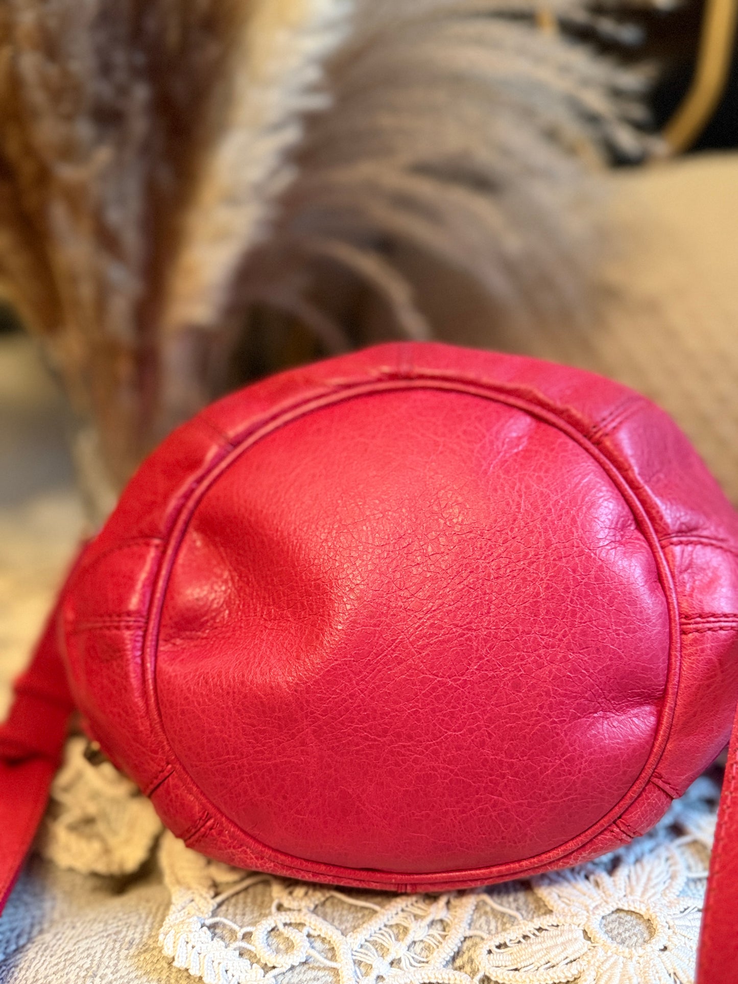Balenciaga Agneau Giant 12 Rose Gold Hardware Mini Pompon Rose Thulian