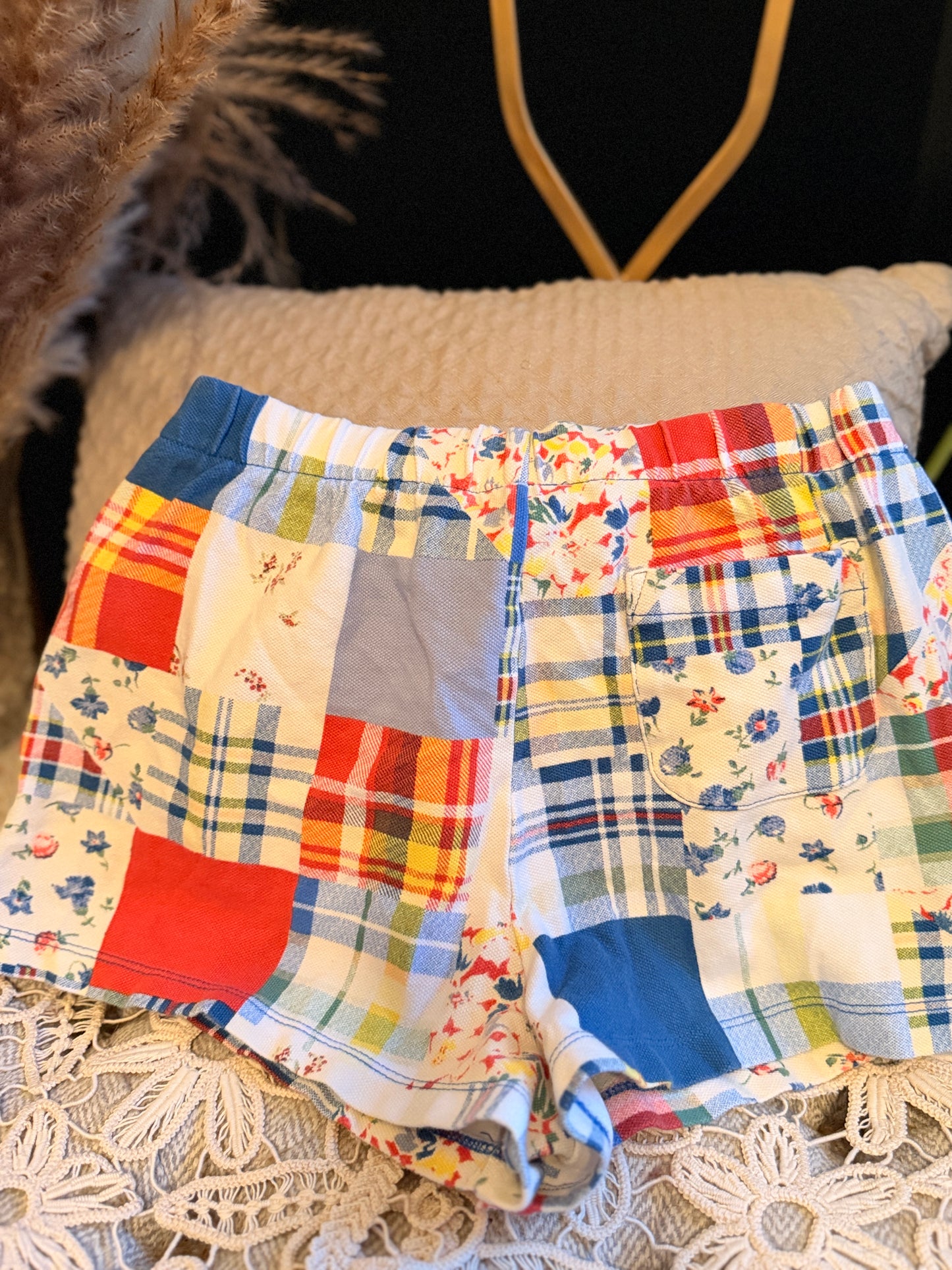 Polo by Ralph Lauren Girls' Red Blue Yellow Cream Patchwork Shorts