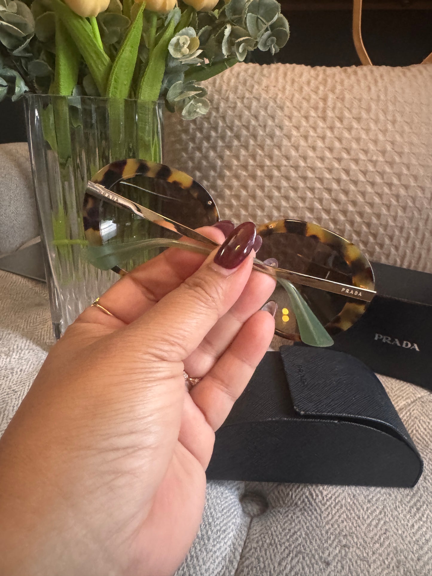 Prada Cinema Round in Leopard Frame and mint green accents