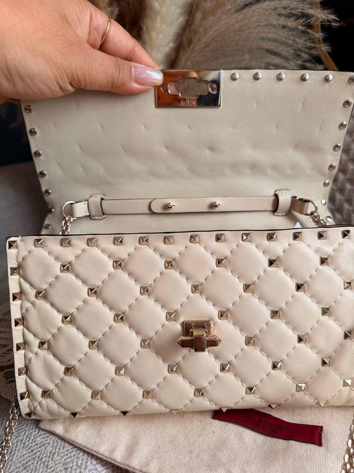 Valentino Rockstud Spike Leather Crossbody Clutch Bag