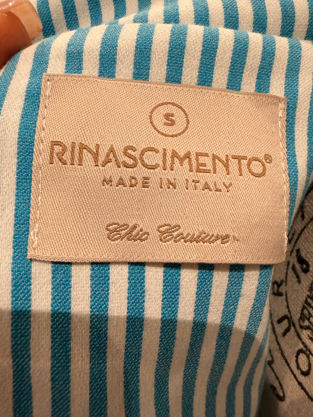 Rinascimento Made in Italy Turquoise Striped Double-Breasted Blazer – Size S