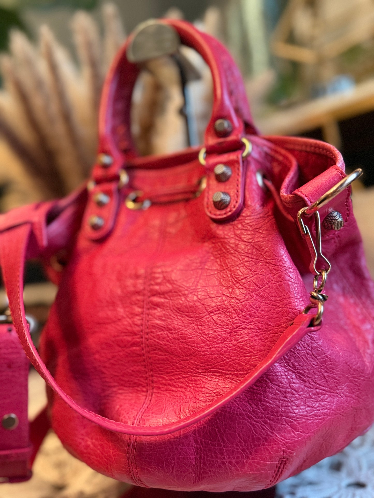 Balenciaga Agneau Giant 12 Rose Gold Hardware Mini Pompon Rose Thulian