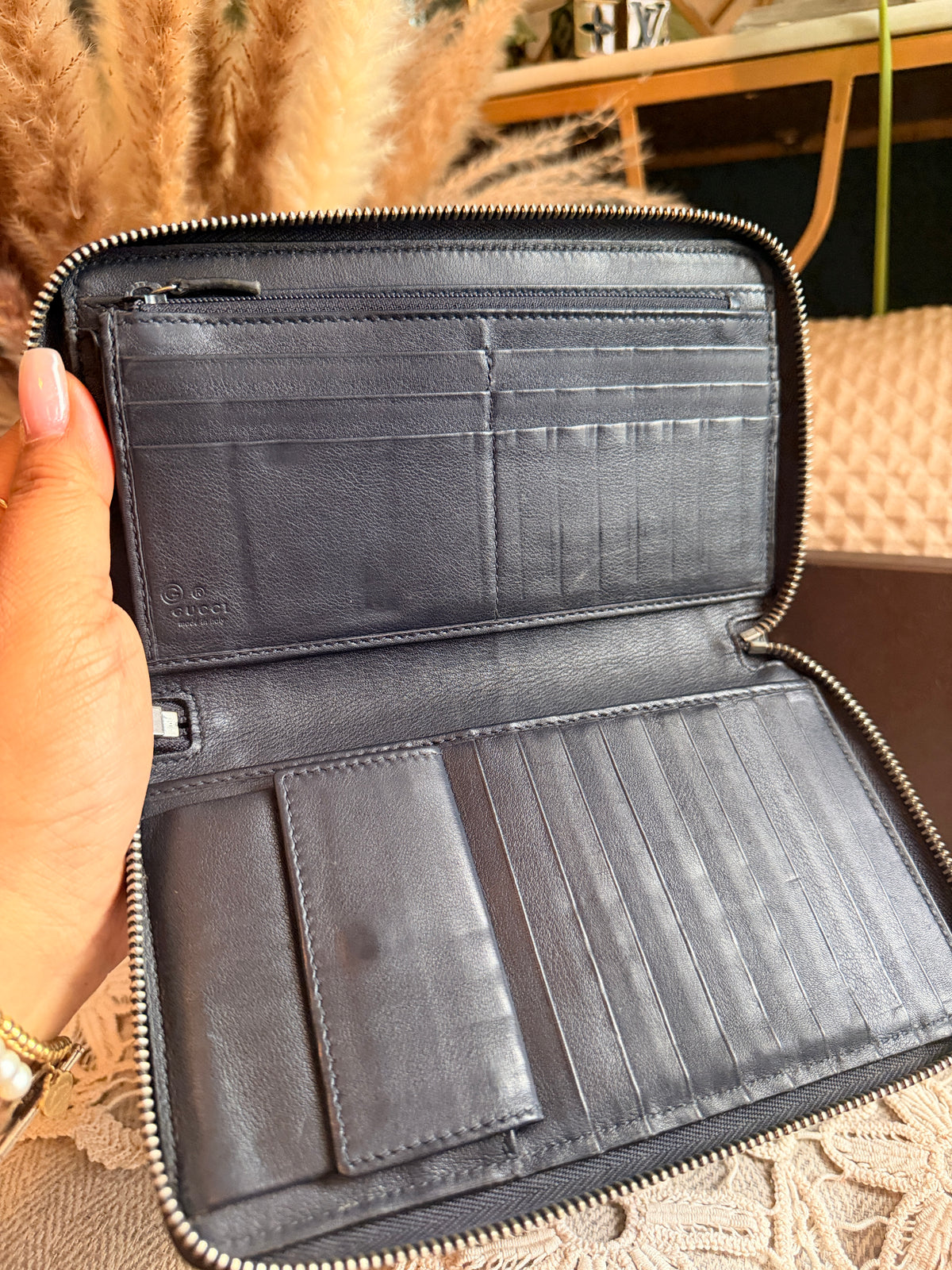 GUCCI
Blue Micro Guccissima Leather Long Zippy Organizer Wallet
