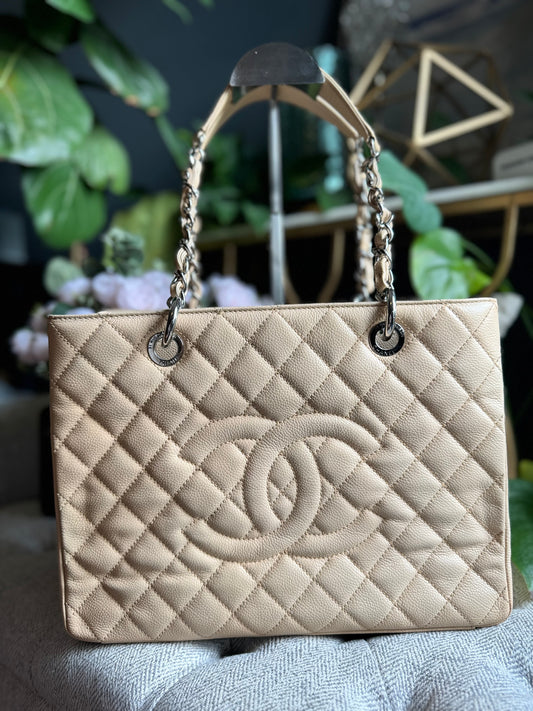 Chanel Beige Caviar GST with Silver Hardware