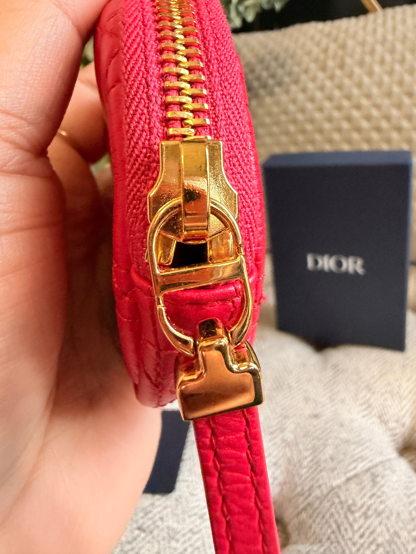CHRISTIAN DIOR
Red Cannage Quilted Leather Mini Caro Coin Purse