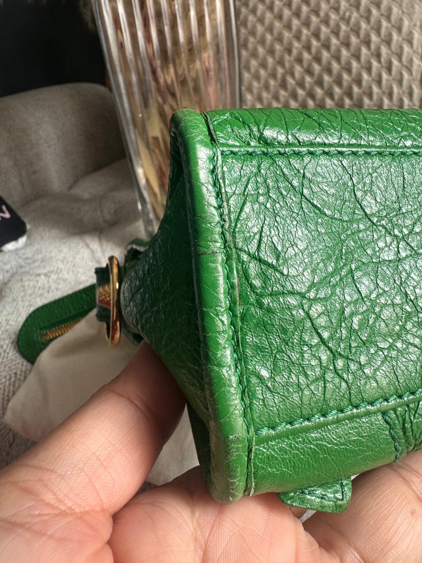 Balenciaga Mini City in Green with Gold Hardware