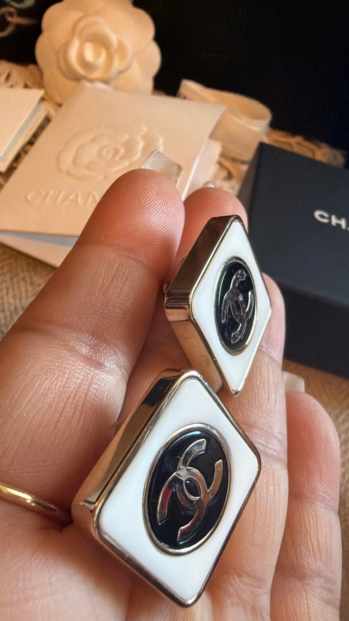 Chanel Square Enamel CC Logo Earrings