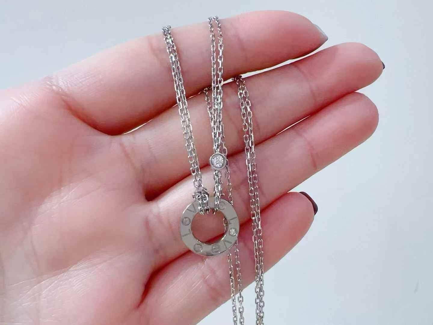For PRE-ORDER ONLY-Cartier Love Pendant with two diamonds on a double chain