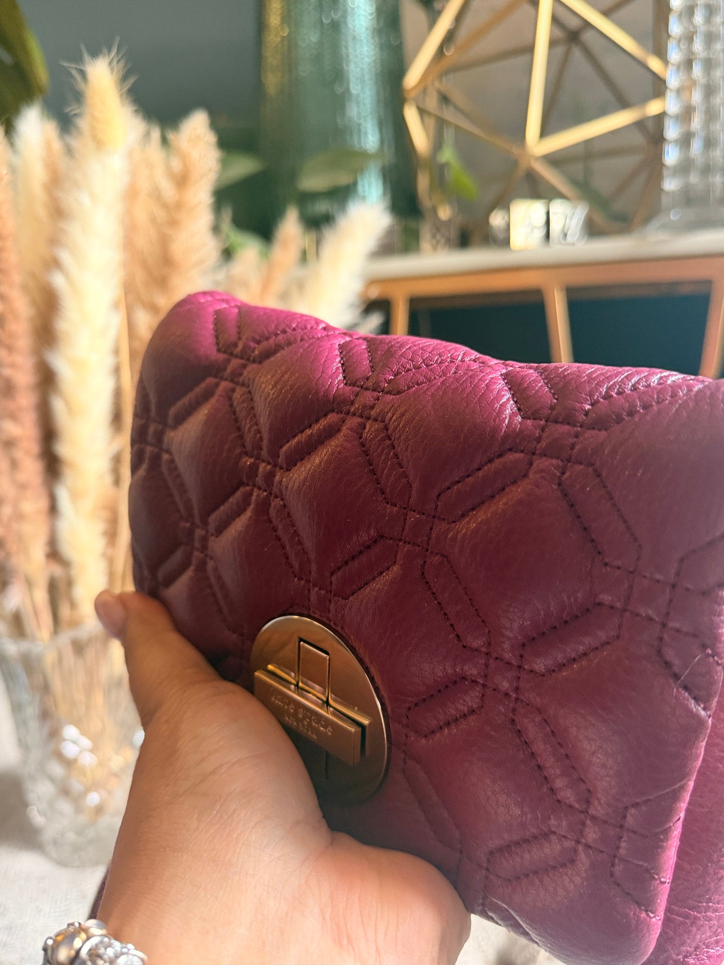 Kate Spade Quilted Leather Crossbody in Plum with Gold Hardware